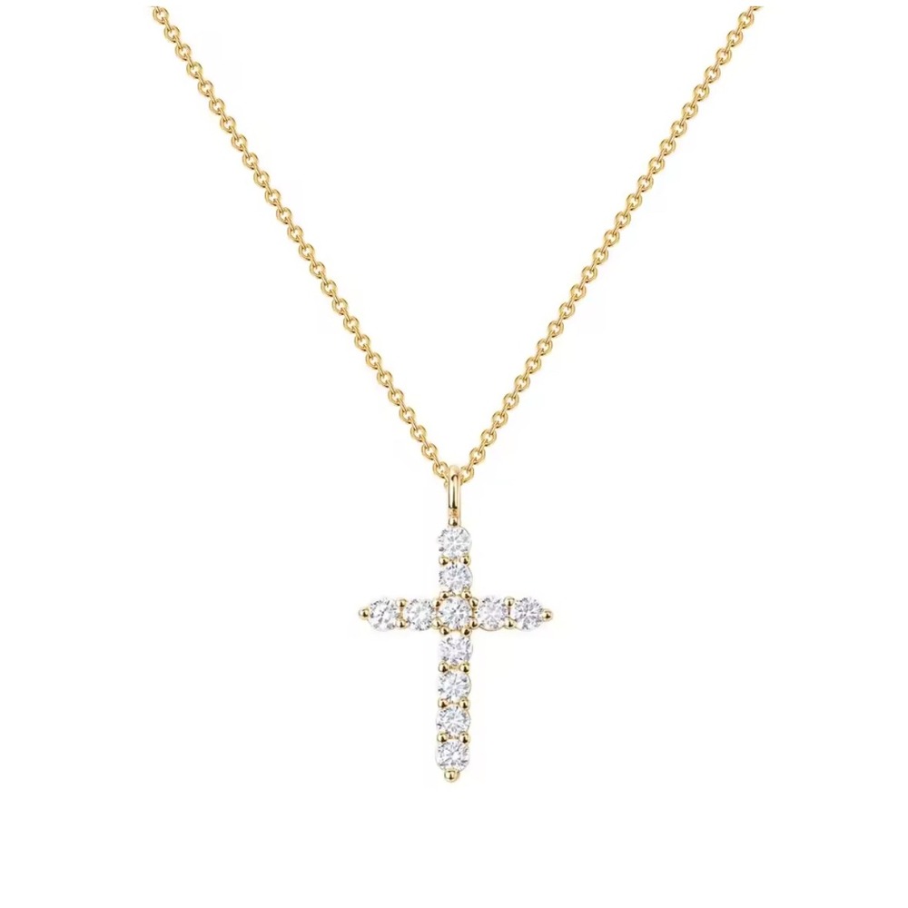 Gold Cross Necklace with Simulated Diamonds Religious Pendant Jewelry